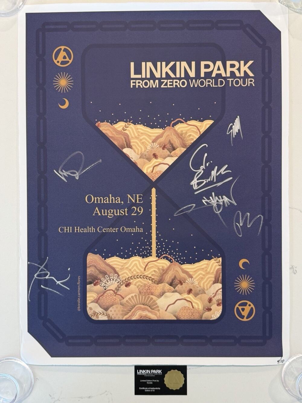 Linkin Park From Zero 4/10 Omaha, NE SIGNED POSTER Entire Band AUTOGRAPH COA